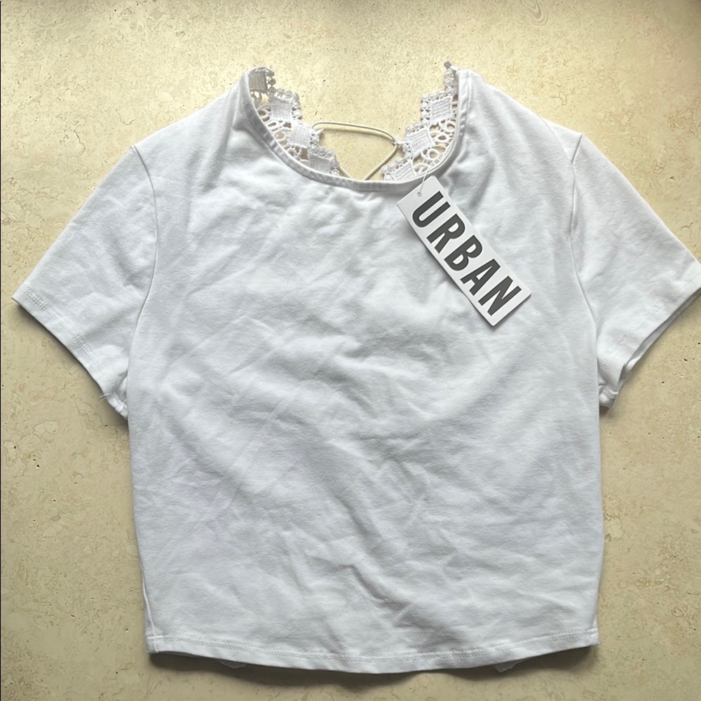 Urban Outfitters White Crop Bib Collar T-Shirt